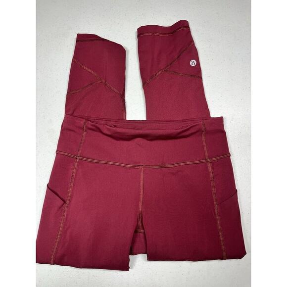 Lululemon Pants - Lululemon Pace Rival Crop Maroon Running Active Legging Size 4